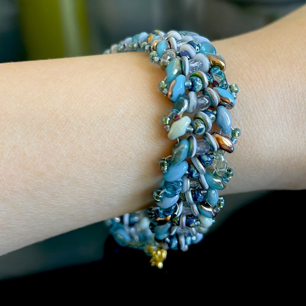 Handmade Multicolor Crystal/Glass Bead Beaded Bracelet W/ Gold-Plated Clasp